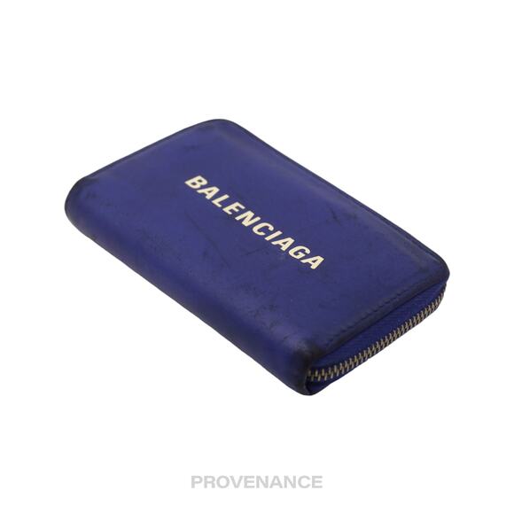 🔴 Balenciaga Logo Zip Card Wallet - Blue Leather - Picture 3 of 9